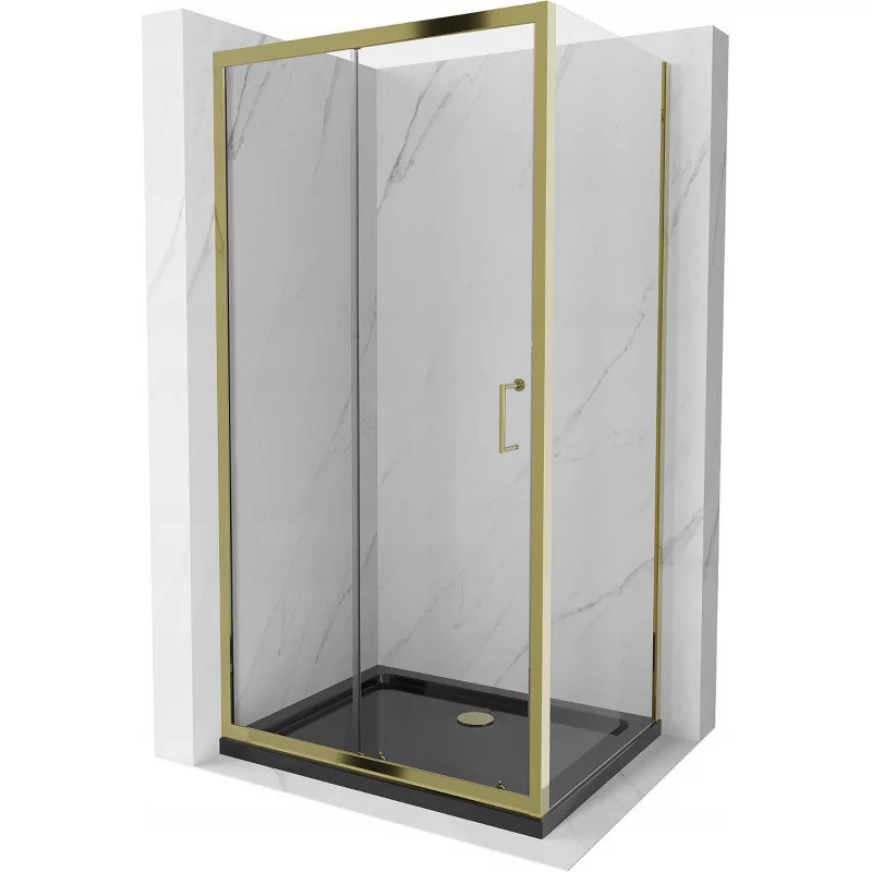 Mexen Apia kabina prysznicowa rozsuwana 100x70 cm, transparent, złota + brodzik Flat, czarny