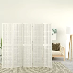 Składany parawan 5-panelowy, styl japoński, 200x170 cm, biały Lumarko! - Parawany - miniaturka - grafika 1