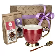 Filiżanki - Filiżanka porcelanowa zestaw herbat + łyżeczka prezent na święta Lile Paeonia - miniaturka - grafika 1
