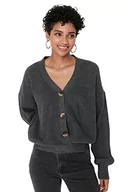 Swetry damskie - Trendyol Damski standardowy standardowy kardigan z dzianiny z dekoltem w serek, Szary, L - miniaturka - grafika 1