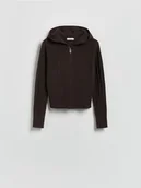 Swetry damskie - Reserved - Kardigan z kapturem - brązowy - miniaturka - grafika 1