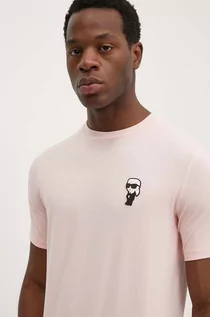 Koszulki męskie - Karl Lagerfeld t-shirt męski kolor różowy z aplikacją 542221.755027 - grafika 1