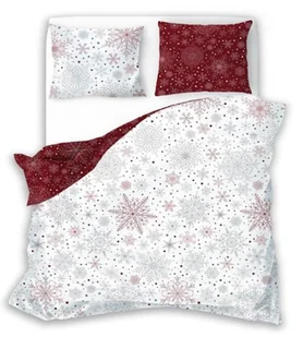 POŚCIEL Śnieżynki biała/bordo - 220x200 cm - 3 cz. - Pościel - miniaturka - grafika 1