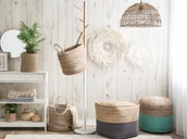 Parasole ogrodowe - Beliani Zestaw 2 koszy tekstylnych piaskowy KAELLA - miniaturka - grafika 1