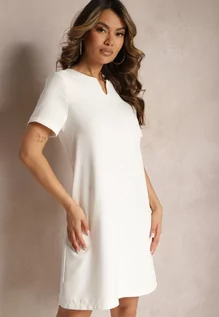 Sukienki - Biała Trapezowa Sukienka Mini z Krótkim Rękawem i Kieszeniami Vrea - grafika 1