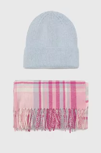 Czapki damskie - Pieces czapka i szalik Arisma kolor różowy - grafika 1