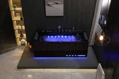 Wanny z hydromasażem - Zepehof Czarna Wanna z hydromasażem EB-D710 prostokątna 170cmx80cmx60cm z podgrzewaczem+pilot - miniaturka - grafika 1