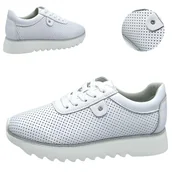Półbuty damskie - Półbuty Damskie SKÓRZANE Białe ażurowe Wiosna Lato Sneakersy Barski 40 - miniaturka - grafika 1