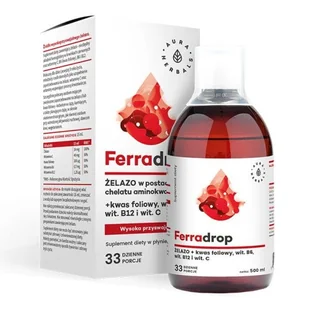 AURA HERBALS Aura Globe Trade Ferradrop wysokoprzyswajlane żelazo + kwas foliowy 500ml - suplement diety - Żele i maści lecznicze - miniaturka - grafika 1