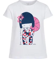 Bluzki dla dziewczynek - T-shirt z krótkim rękawem dla dziewczynki, z motywem gejszy, biały 3-8 lat - miniaturka - grafika 1