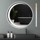 Lusterka do makijażu - NETTLIFE Okrągłe Lusterko Łazienkowe 70cm z LED, Lusterko Świetlne z Regulowaną Temperaturą Barwową, Funkcja Dotykowa i IP44 - miniaturka - grafika 1