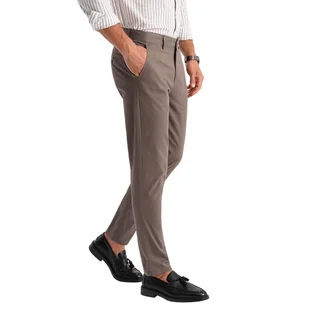 Jednolite spodnie męskie chino REGULAR FIT brązowe V1 OM-PACP-0183 S - Spodnie męskie - miniaturka - grafika 1