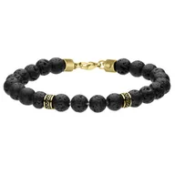 Bransoletki - Lawa wulkaniczna koralikowa bransoletka z pozłacanymi charmsami w rockowym stylu - Manoki - miniaturka - grafika 1