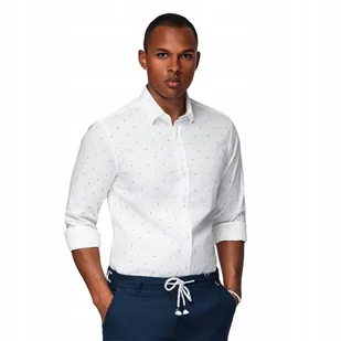 Męska bawełniana koszula SLIM FIT w kotwice biała V3 OM-SHCS-0156 XXL - Koszule męskie - miniaturka - grafika 1