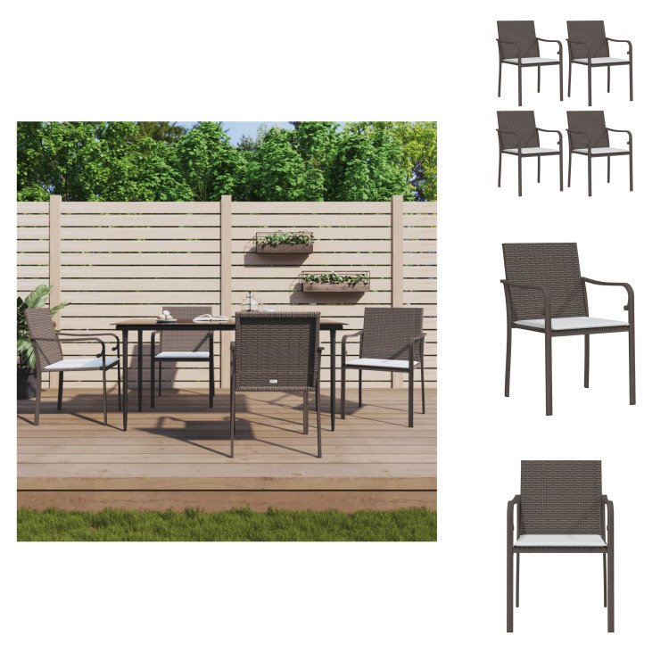 vidaXL Krzesła ogrodowe z poduszkami 4 szt. Brązowy 56x59x84 cm Poli rattan - Krzesła ogrodowe