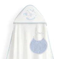 Okrycia kąpielowe dla dzieci - Okrycie kąpielowe 100x100 Caballito biały niebieski ręcznik z kapturkiem + śliniaczek - miniaturka - grafika 1