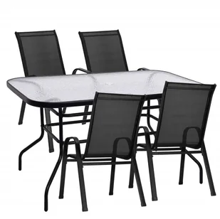 Zestaw mebli ogrodowych dla 4 osób, stół ze szkłem hartowanym 4 krzesła, metalowe, czarne - Meble ogrodowe Zestaw mebli ogrodowych dla 4 osób, stół ze szkłem hartowanym 4 krzesła, metalowe, czarne - Meble ogrodowe - miniaturka - grafika 1