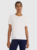 Koszulki sportowe damskie - 4F Koszulka treningowa regular szybkoschnąca damska - beżowa L - miniaturka - grafika 1