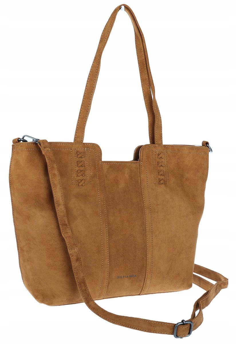 Torebka damska shopper worek zamsz elegancka duża lekka torba H087 Brązowa