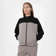 Bluzy sportowe damskie - Damska bluza dresowa rozpinana z kapturem 4F H4Z22-BLD018 - szara - miniaturka - grafika 1