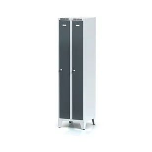 Alfa 3 Metalowa szafka ubraniowa, wąska, na nogach, antracytowe drzwi, zamek cylindryczny 1261566 - Szafki BHP - miniaturka - grafika 1