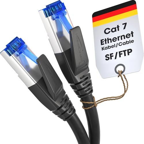 KabelDirekt – Kabel Ethernet CAT7 z potrójnym ekranem, kabel Internet/LAN – 20 m (kabel sieciowy, 10Gbit/s dla maksymalnej prędkości włókien, wtyczka RJ45, Gaming/PS5/Xbox, czarny)