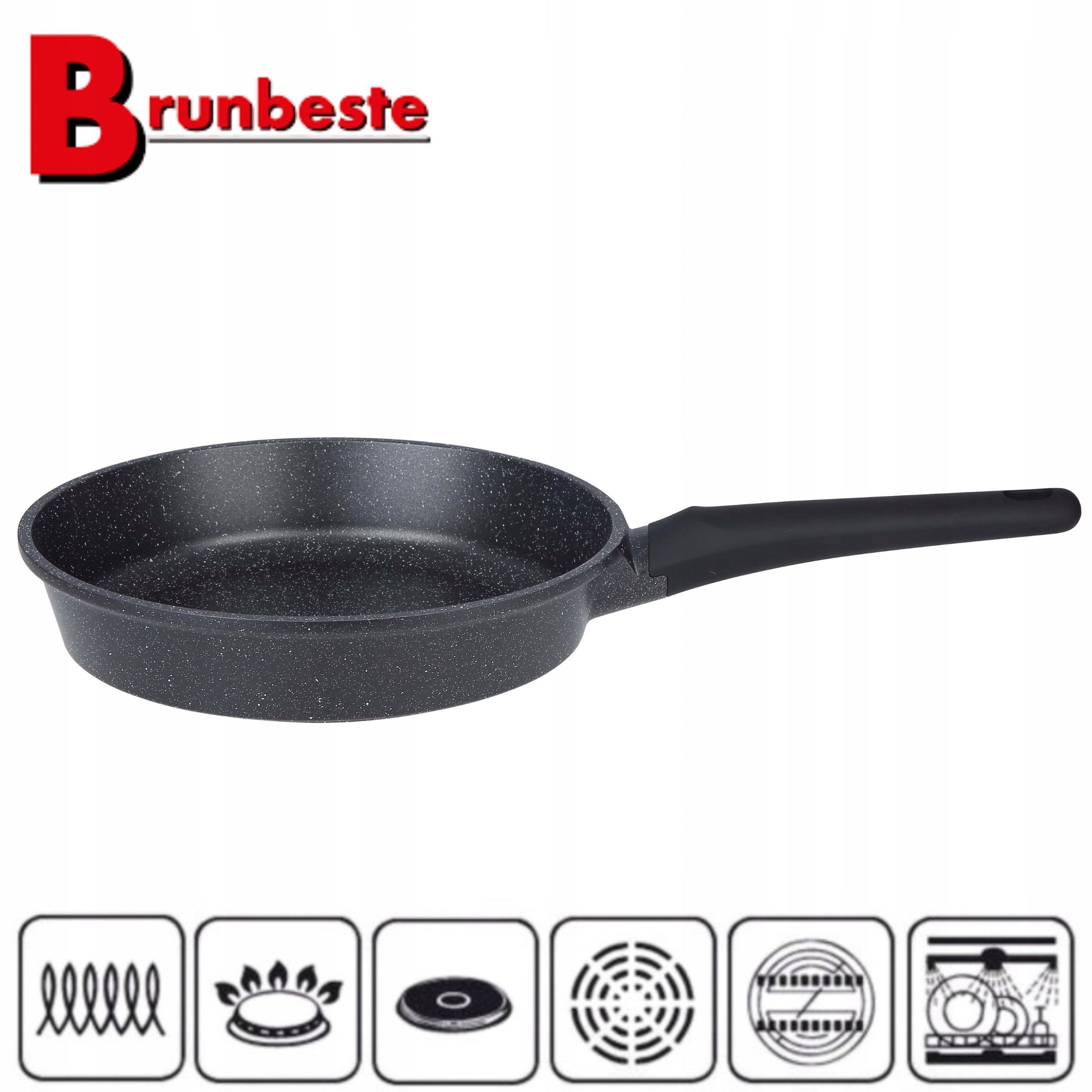 Patelnia Brunbeste Patelnia granitowa marmurkowa NON-STICK indukcja gaz 28cm czarna BRUNBESTE BB-5543