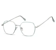 Okulary korekcyjne, oprawki, szkła - Okulary Sześciokątne zerówki oprawki optyczne 911A błękitno-srebrne - miniaturka - grafika 1