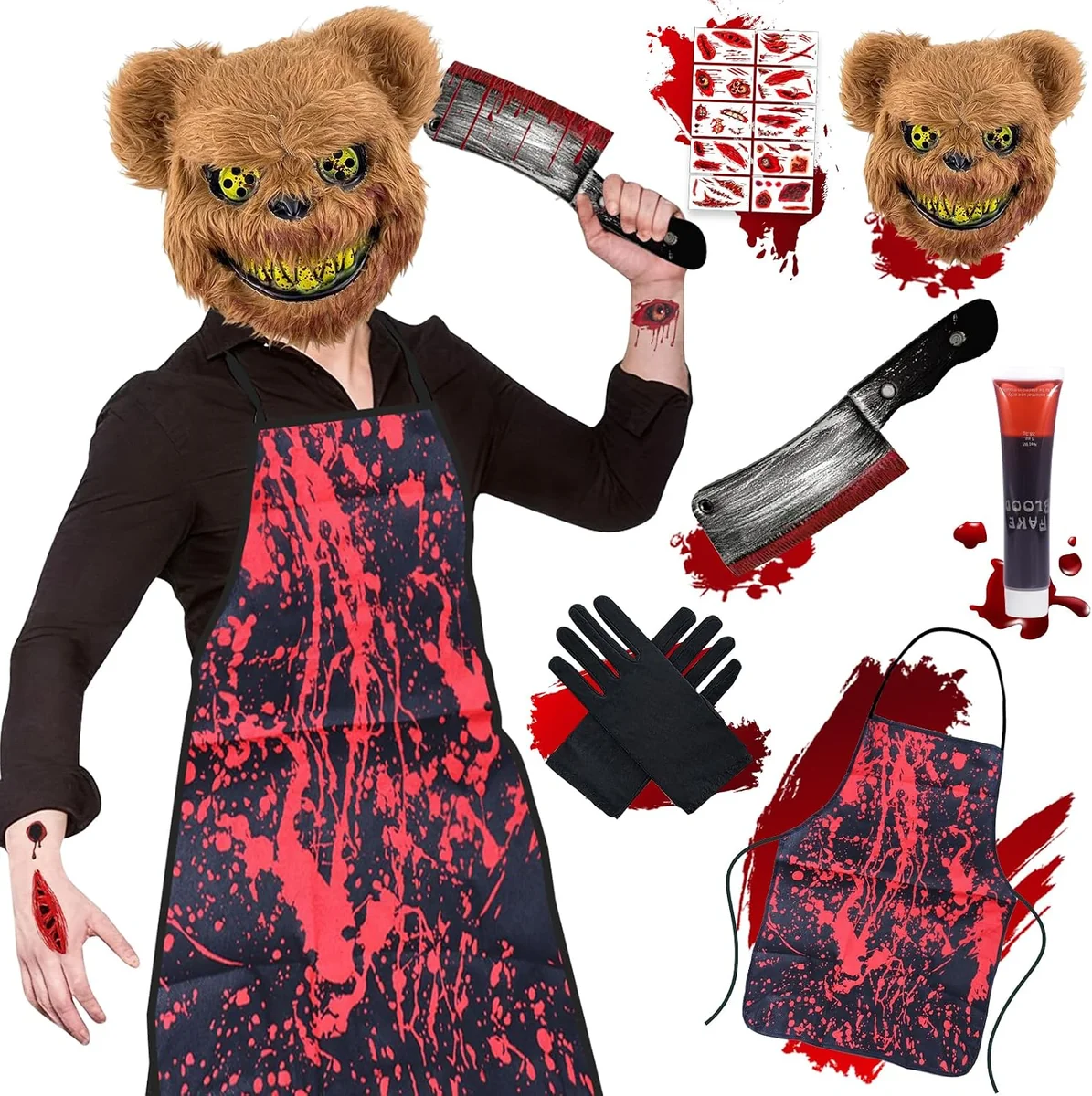 NIEDŹWIEDŹ ZESTAW KOSTIUMOWY 15 ELEMENTÓW HORROR KRWAWY STRÓJ HALLOWEEN