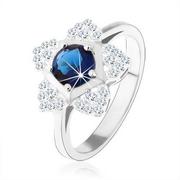 Pierścionki - Zaręczynowy pierścionek, srebro 925, błyszczący kwiatek, okrągła niebieska cyrkonia - Rozmiar : 52 - Biżuteria e-shop - miniaturka - grafika 1