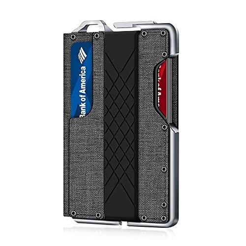 MURADIN Taktyczny minimalistyczny portfel dla mężczyzn, wąski, blokujący RFID, metalowy uchwyt na karty, kieszeń przednia, męski, nylonowy, skórzany, elegancki, składany portfel z klipsem na