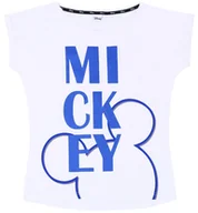 Koszulki i topy damskie - Biały, damski t-shirt z niebieskim nadrukiem MICKEY L - miniaturka - grafika 1