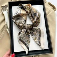 Inne - TEMU 1 szt. Elegancki Poliestrowy Szalik dla Kobiet z Wzorem Paisley - Miękki, Gładki i Lekki - Beżowy, Brązowy i Złoty Retro Design - Idealny na - miniaturka - grafika 1