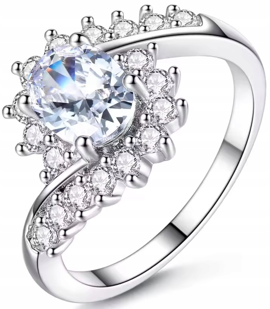 Srebrny Pierścionek z Brylantami Rozmiar 11 Cyrkonie ze Stali Chirurgicznej