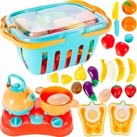 Zabawki AGD - Warzywa I Owoce Do Krojenia Koszyk + Kuchenka - miniaturka - grafika 1