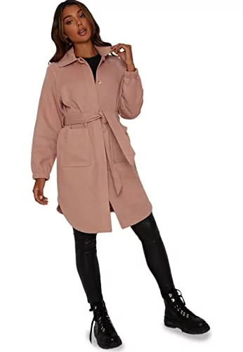 Chi Chi London Damski płaszcz oversize z bufiastymi rękawami i wiązaniem w  talii w kolorze różowym, różowy, 40 - Ceny i opinie na Skapiec.pl