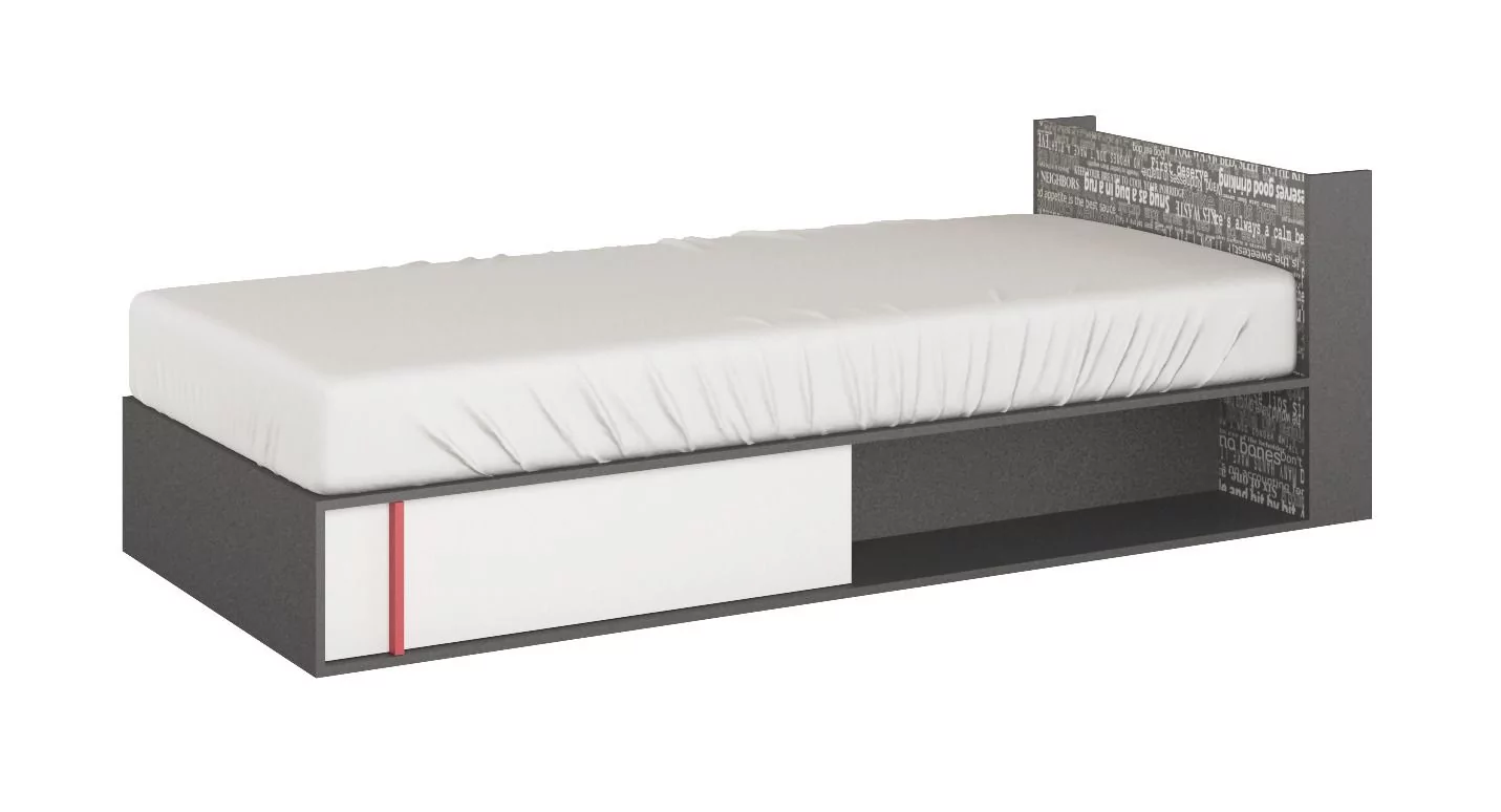 Łóżko z materacem, prawe, Philosophy, 90x200 cm, biały, grafit