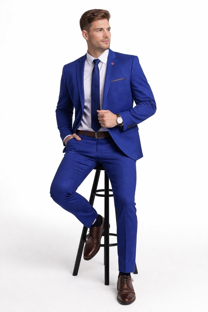 Elegancki garnitur męski - granatowy/niebieski, slim fit 386 54 / 170