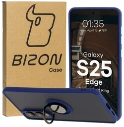 Bizon Etui z uchwytem na palec Case Hybrid Ring do Galaxy S25 Edge, przydymione z granatową ramką - Etui i futerały do telefonów - miniaturka - grafika 1