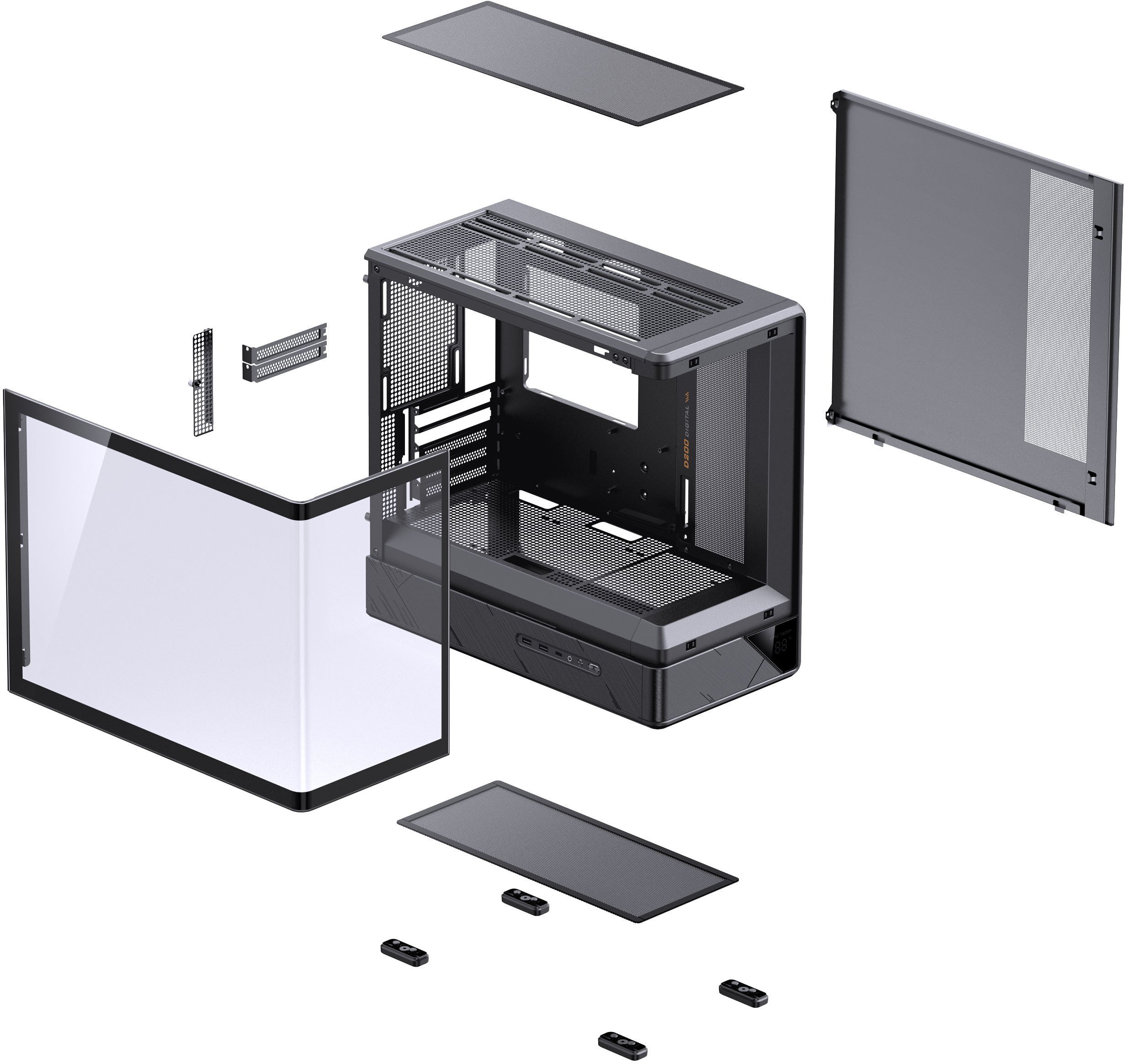 Obudowa Jonsbo D200 Midi-Tower, mATX, Tempered Glass, Mini Temp Display - czarny D200 BLACK
