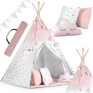 Namioty i tipi dla dzieci - Namiot dla dzieci tipi, iglo, wigwam, z girlandą i poduszkami Nukido, odcienie różu - miniaturka - grafika 1