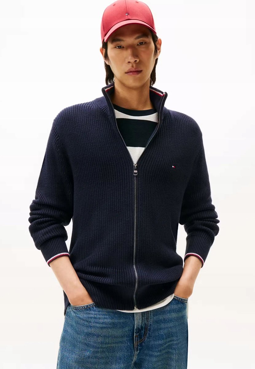 TOMMY HILFIGER GRANATOWY SWETER MĘSKI NA ZAMEK PÓŁGOLF XL 12FA