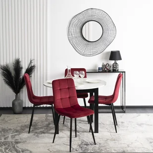 Zestaw Stół Okrągły Rozkładany HARRY 102-142 cm Biały/Czarny i 4 Krzesła Tapicerowane do Jadalni PERU Bordowe Welurowe Loft - Stoły z krzesłami - miniaturka - grafika 1