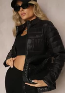 Kurtki damskie - Czarna Przejściowa Kurtka Pikowana z Zasuwanymi Kieszeniami Asethalia - miniaturka - grafika 1