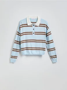 Reserved - Sweter polo w paski - jasnoniebieski - Swetry damskie - miniaturka - grafika 1