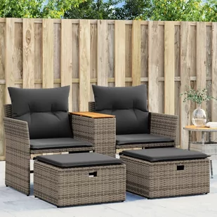 vidaXL 2-osobowa sofa ogrodowa z podnóżkami, szara, polirattan - Sofy ogrodowe - miniaturka - grafika 1