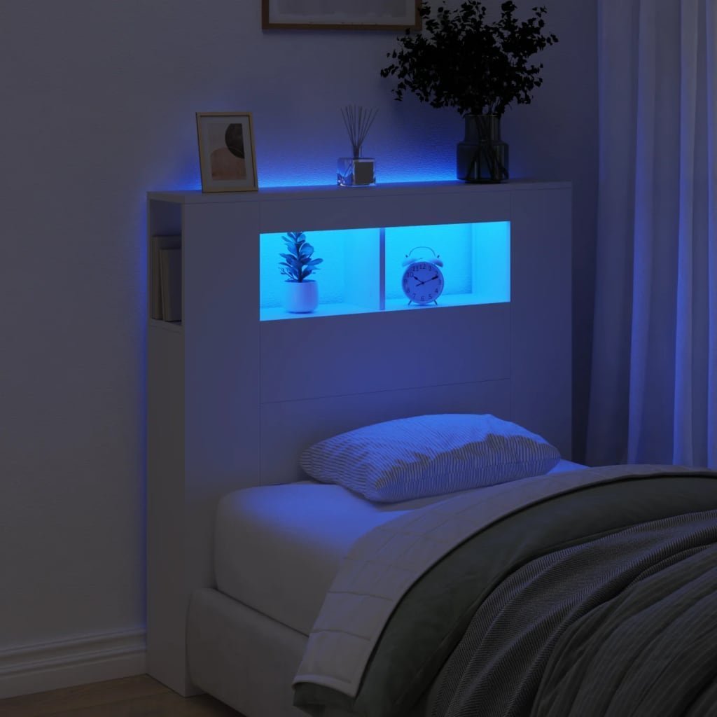 vidaXL Wezgłowie łóżka z LED, białe, 100x18,5x103,5 cm