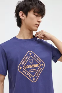 Koszulki męskie - Converse t-shirt bawełniany męski kolor granatowy z nadrukiem - grafika 1