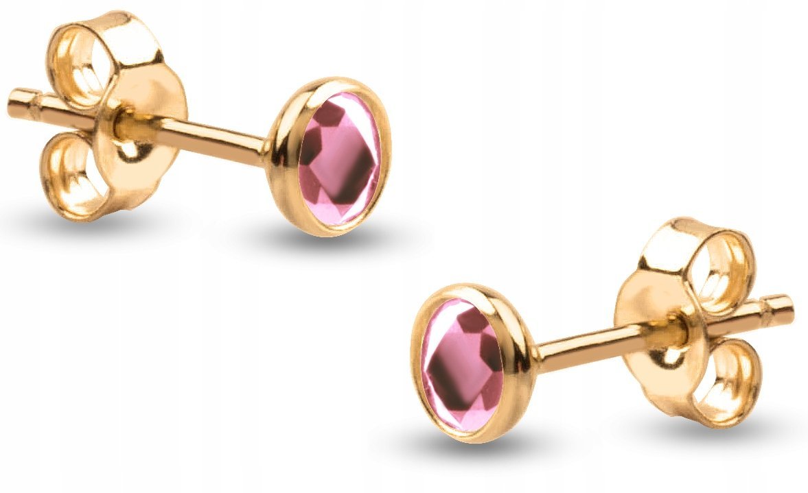 ZŁOTE KOLCZYKI NA SZTYFT RÓŻOWE 333