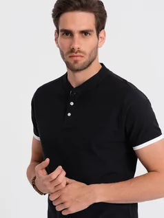 Koszulki męskie - Męska koszulka polo bez kołnierzyka - czarna V8 OM-TSCT-0156 - grafika 1